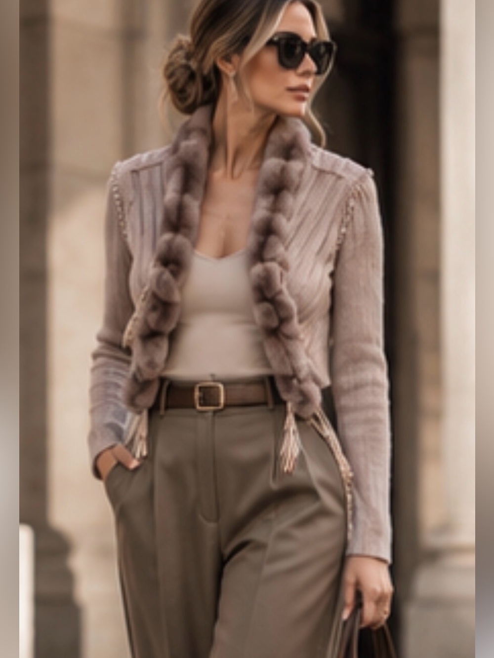 Vintage 2004 Roberto Cavalli Fur Trim Cropped Cardigan Bolero Made in Italy M
